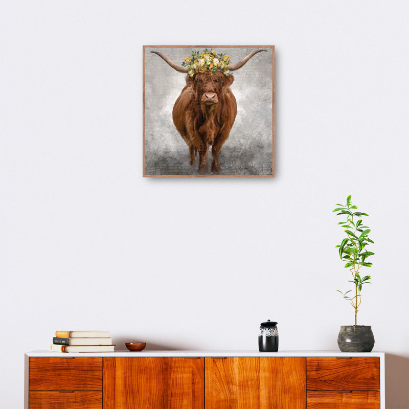 Lady Longhorn Taupe Floater Frame Canvas Print, 36" x 36"