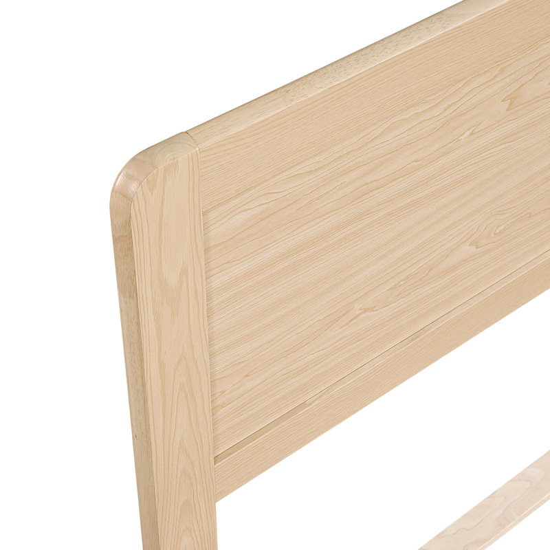 Cadre de lit simple contemporain avec finition naturelle, plateforme, tête de lit et lattes, style de finition de chambre à coucher invitant, amélioration