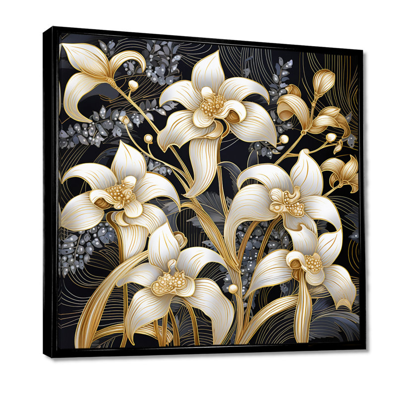 Baltz - art mural orchidée, Cadre flottant noir, bois massif, H 16 po x l 16 po