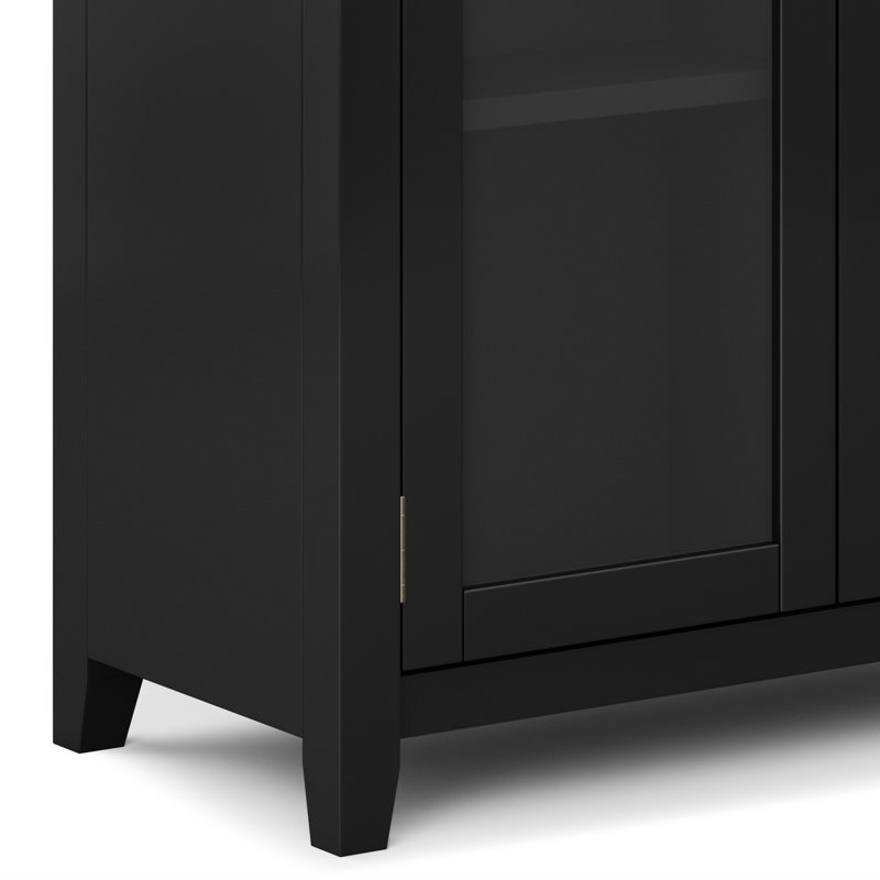 Black Solid Wood Low Storage Cabinet with Glass Doors
