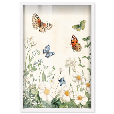 Décoration murale "Meadow Dance of Wings" par Art Remedy, cadre blanc, 11 x 16