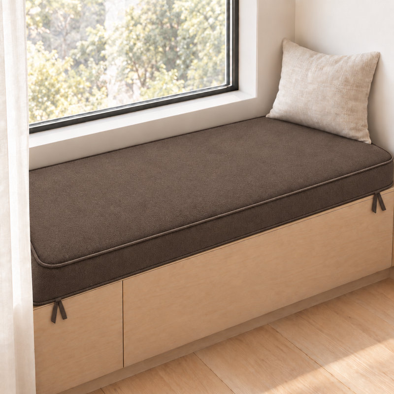 Coussin de banc sur mesure de 7,6 cm de hauteur, pour intérieur et extérieur, avec double passepoil et 2 attaches., Café