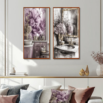 Bath Haven en tons de mauve et gris I - ensemble d'art mural de salle de bain 2 pièces