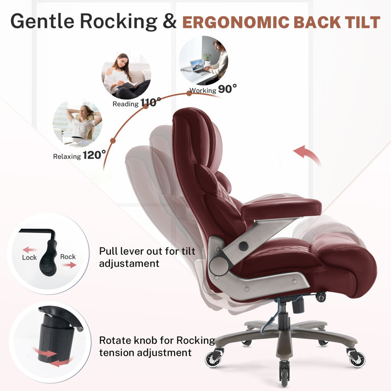 Maurica Big/Tall Ergonomic Office Chair 500lbs, Home Office Chair with Adjustable Armrests and Backrest, Burgundry