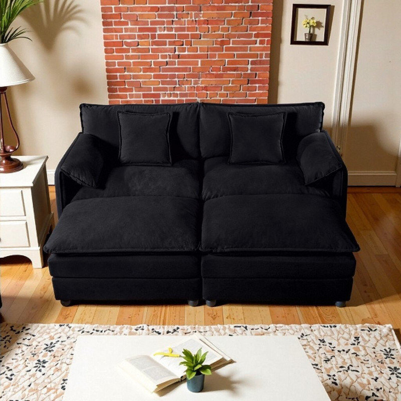 Modular Sectional Sofa with Ottomans, Premium Chenille Fabric Upholstery, 29.92 Inch Seat Depth, Black