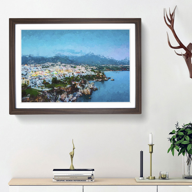 Skyline of Nerja in Spain in Abstract - Framed Print, Walnut Framed, 62cm H x 87cm W x 2cm D