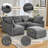 L-Shaped, Sectional , Living Room, Movable , Ports, Phone Holder, Chenille Upholstery, Grey Grey, Modular, Bed, Reconfigurable Charging, Lumbar Pillows, Easy To Assemble-606492233