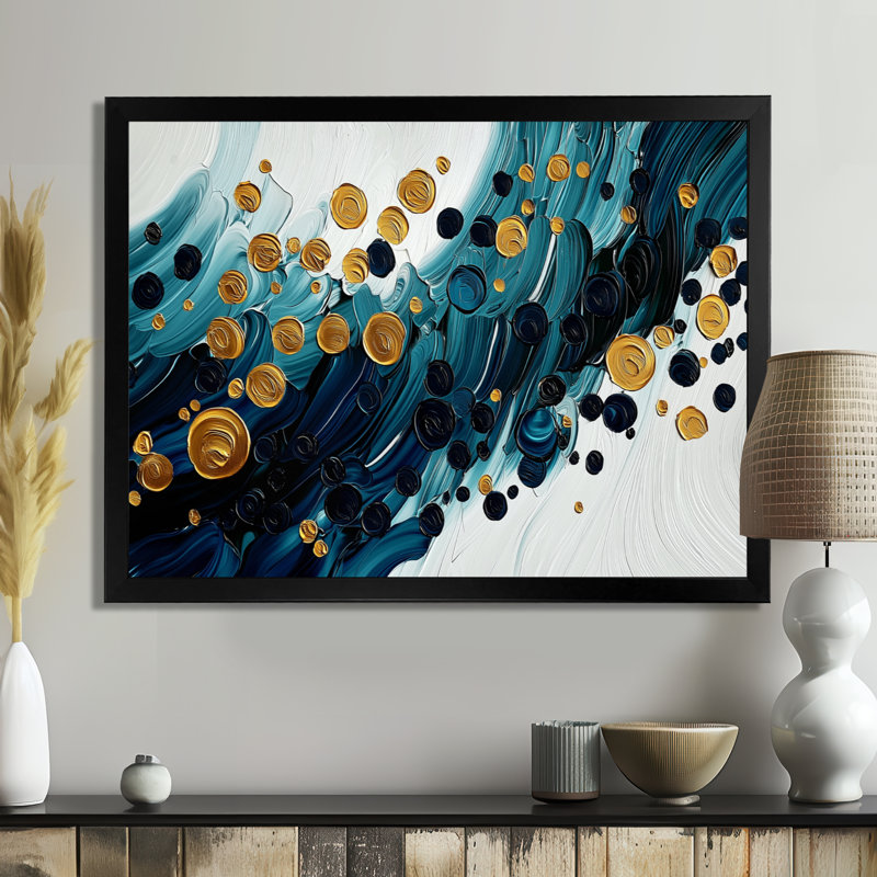 Abstrait aqua abstrait de l'océan II - art mural abstrait grand, Cadre simple, Noir, H 12 po x l 20 po