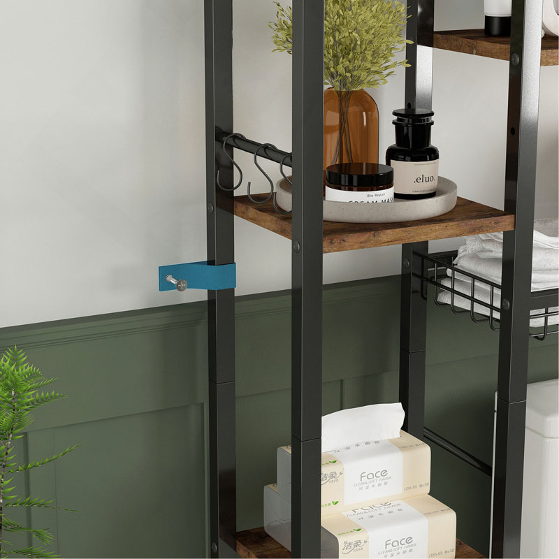 Rangement au-dessus de la toilette à 8 niveaux avec support latéral, support de rangement au-dessus de la toilette avec tablette réglable et panier de vidange, organisateur de salle de bain autoportant pour balcon, buanderie