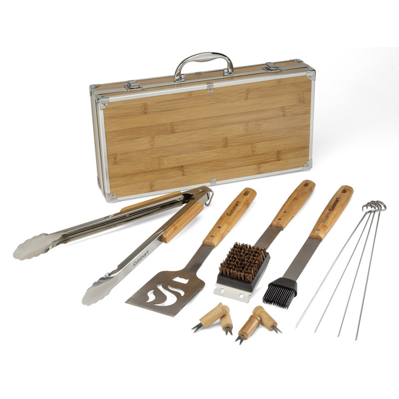 13-Piece Stainless Steel Grill Tool Set with Bamboo Handles