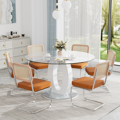 Ensemble de table de salle à manger ronde à piédestal en verre