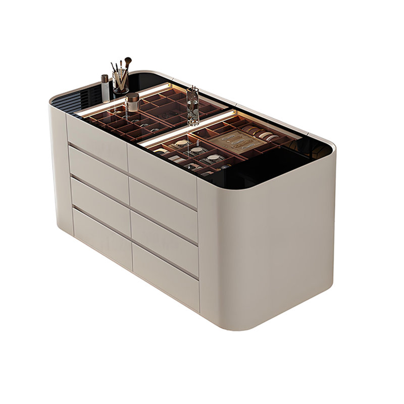 Vitrine à bijoux 63 po blanc crème de luxe moderne avec rangement pour vestiaire avec lumières DEL