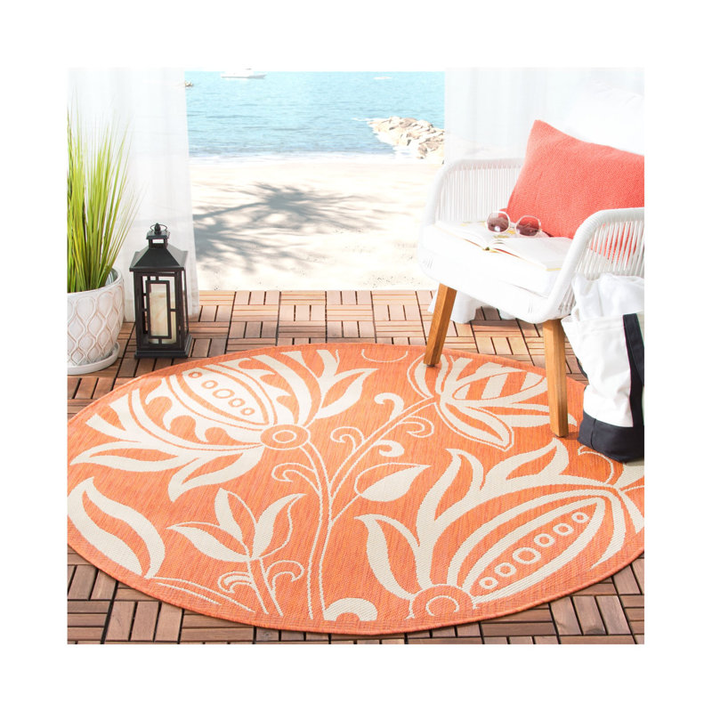 Herefordshire Performance Floral Indoor/Outdoor Area Rug, Round 6'7"