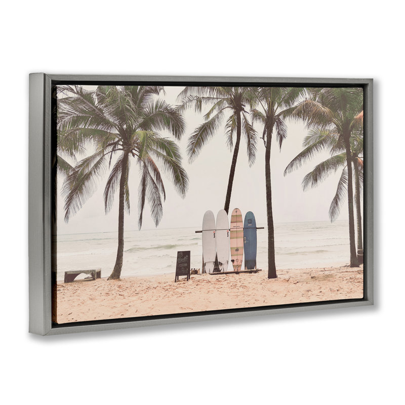 Cadre flottant The Boards Surfer's Beach, design par Sissi et Seb, H 17 po x l 25 po, Cadre flottant gris lustré