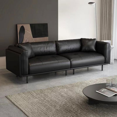 Black Genuine Leather Modular Sofa cushion couch