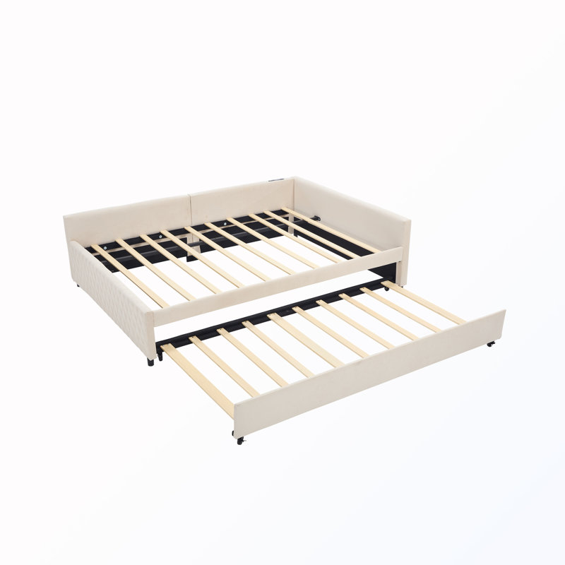 Lit de jour simple rembourré avec couchette, Beige