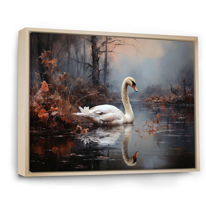 Cygne dans la brume I sur toile, Cadre naturel flottant, H 30 po x l 40 po x P 1,5 po