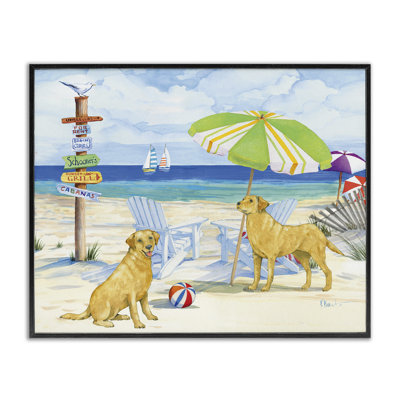 Retriever Dogs at Beach Framed Giclee Art by Paul Brent