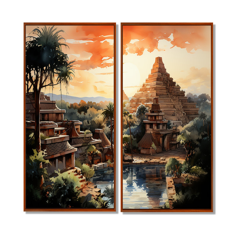 «Teotihuacan Sunrise Impressionism II» par Mexico, art mural traditionnel, 40" H x 40" W, Brown