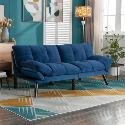 65 inch Convertible Sofa Bed with 800 lbs Weight Capacity, Twin Size Folding Sleeper Couch with Adjustable Backrest and Armrests, Blue