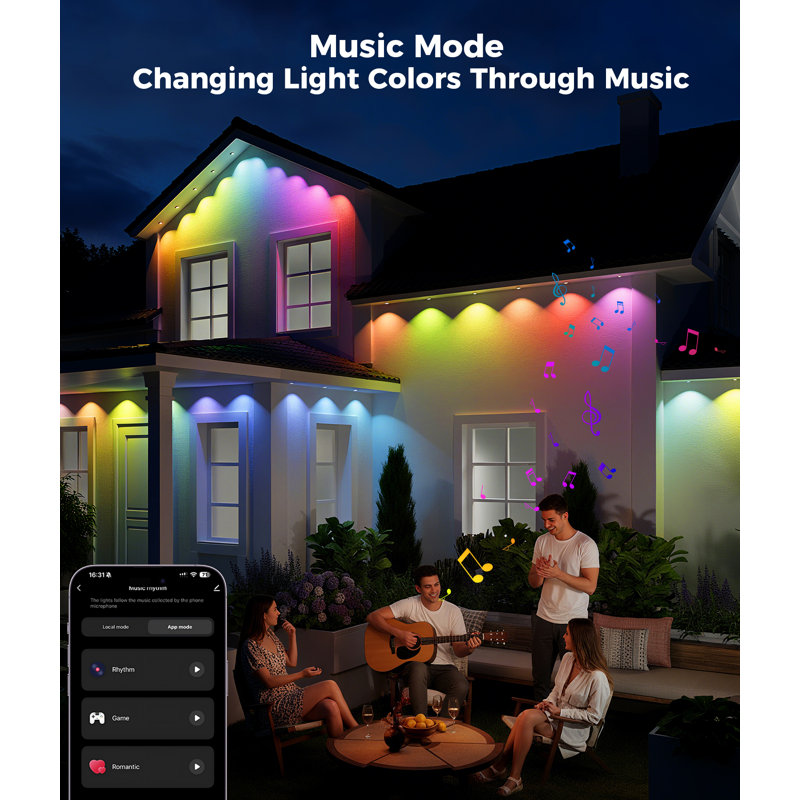 100ft 60-Light Smart RGB Outdoor IP67 Permanent String Lights 