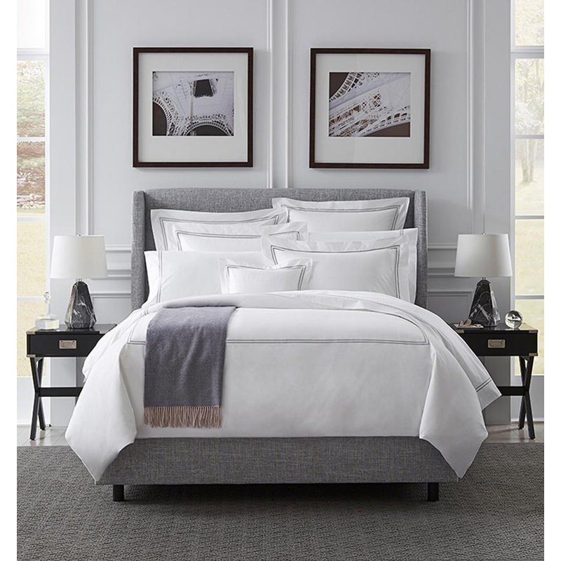 Grande Hotel Percale Flat Sheet, White/Silver, King Flat Sheet