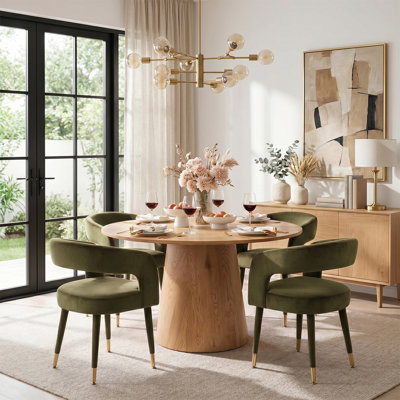 Ensemble de salle à manger moderne 46 po avec 4 fauteuils demi-tonneau en chenille