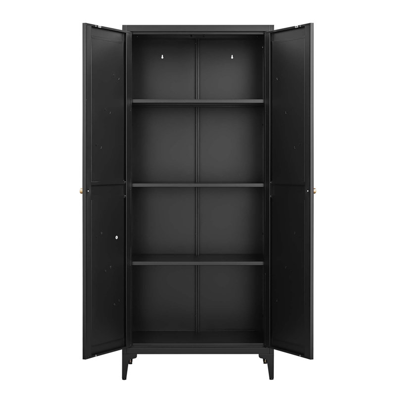 Durable Metal Adjustable 2-Door Storage Cabinet With Shelves, Perfect For Kitchen, Living Room, And Office Organization
