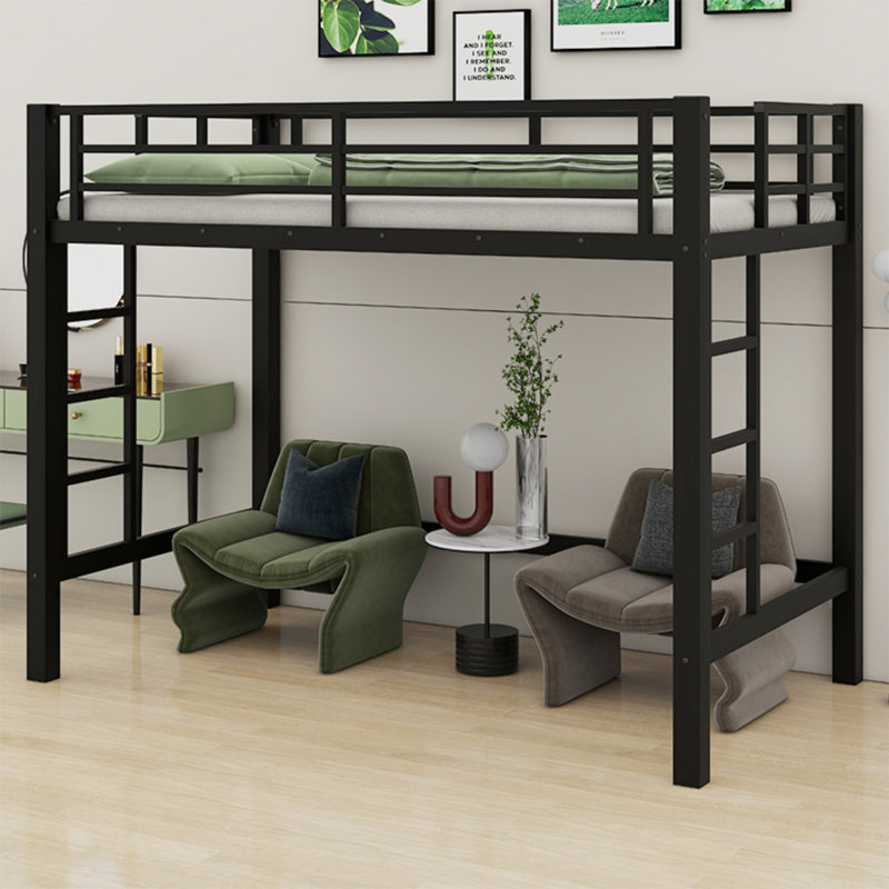 Metal Loft Bed With Convenient Ladder & Sturdy Guardrails, Twin