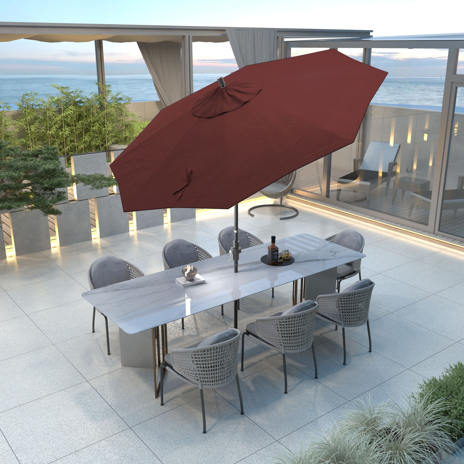 Bronte 108'' Market Sunbrella Umbrella, Spectrum Ruby Sunbrella® Plainweave