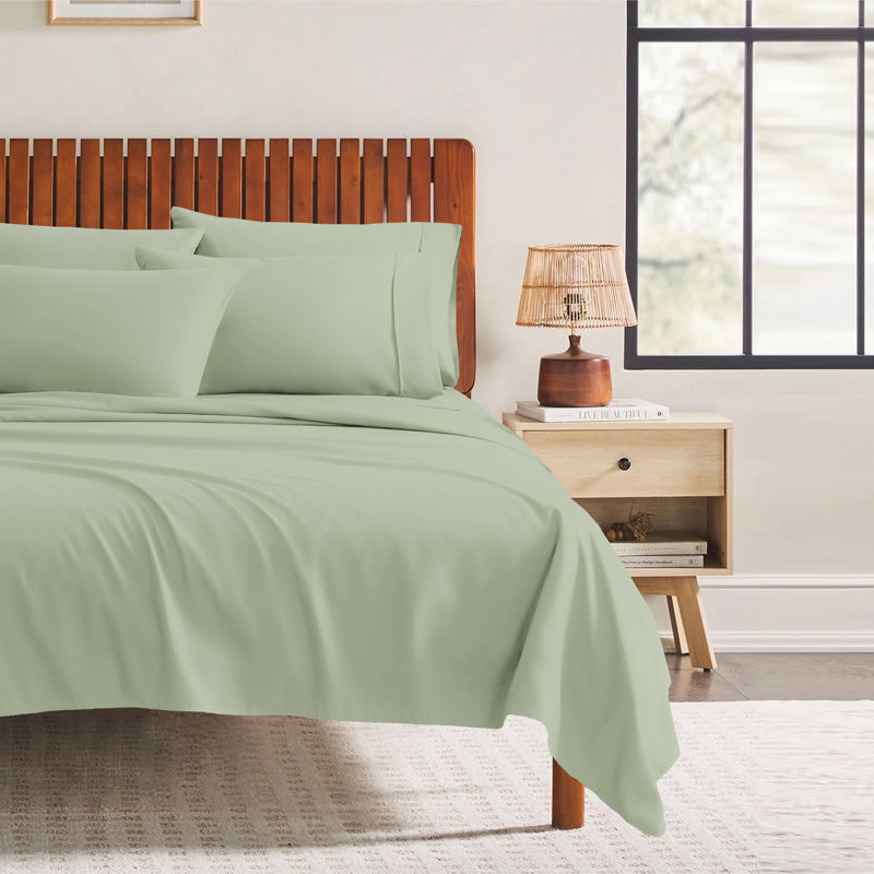 Ensemble de draps 4 pièces Paarizaat 8000 Series, Ensemble de draps pour taille de lit simple avec d, Sage