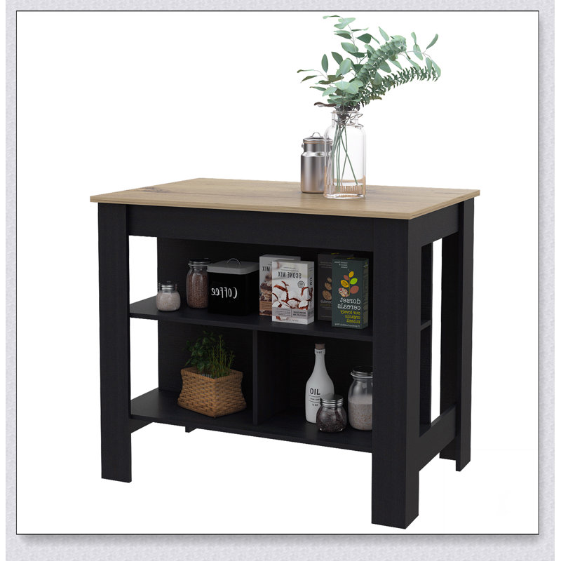 Îlot de cuisine à 3 tablettes Rockaway avec rangement spacieux et surface supérieure spacieuse, parfait pour la préparation des repas et l'organisation