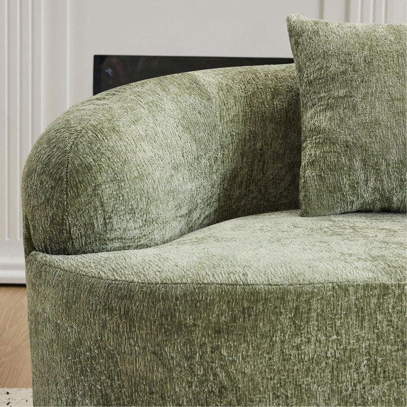 Canapé courbé vert avec accoudoir rond, canapé à compression avec 2 coussins, canapé crème pour petit espace, salon, chambre à coucher, sans assemblage