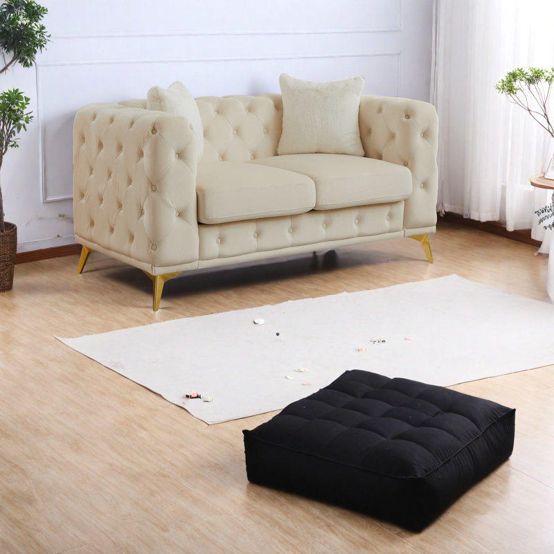 Luxueux canapé moderne en velours, pieds en métal avec charme Chesterfield pour le salon