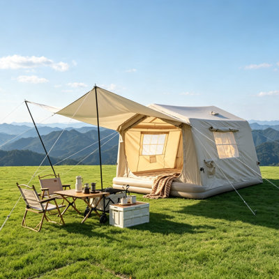 Tentes gonflables de 8 m² pour le camping avec auvent, tente gonflable avec pompe à main, tente gonflable 4 saisons facile à installer, tentes imperméables Oxford Air Glamping pour le camping pour adultes 4/6/8 personnes