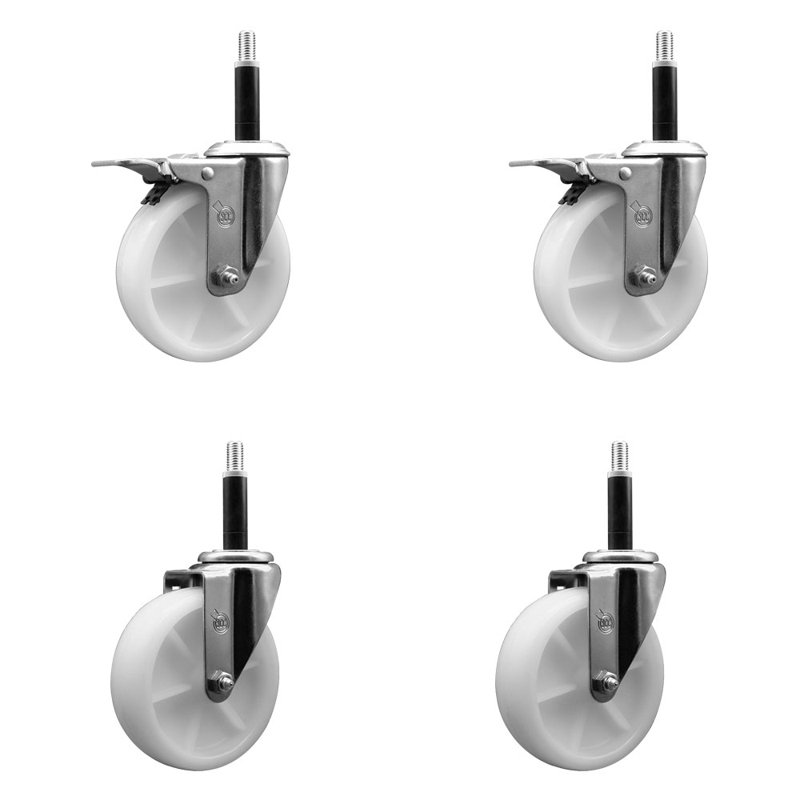 Ensemble de roulettes extensibles en nylon 5 po pivotant 3/4 po et 2 freins à verrouillage total