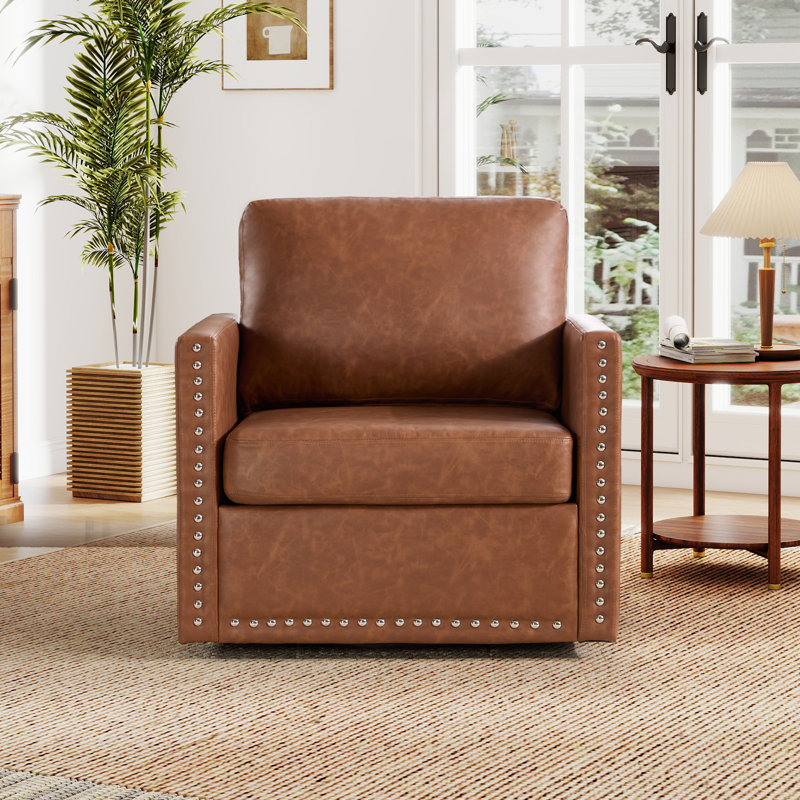 Fauteuil d'appoint 31 po en cuir Vegan, Chameau