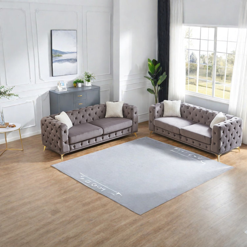Ensemble de canapés à compression, velours gris, mobilier de maison moderne 3 places