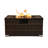 Outdoor Propane Fire Pit Table, 40,000 BTU Rectangle Handmade Rattan Wicker Fire Table Ceramic Tabletop with Steel Lid