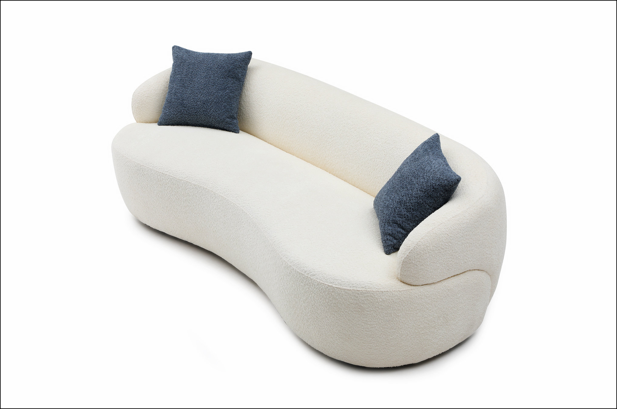 Orren Ellis Mid Century Modern Curved Living Room Sofa, Boucle Fabric