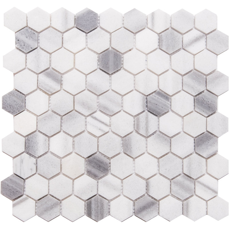 Santorini 12" x 12" Marble Honeycomb Mosaic Wall & Floor Tile, Silver