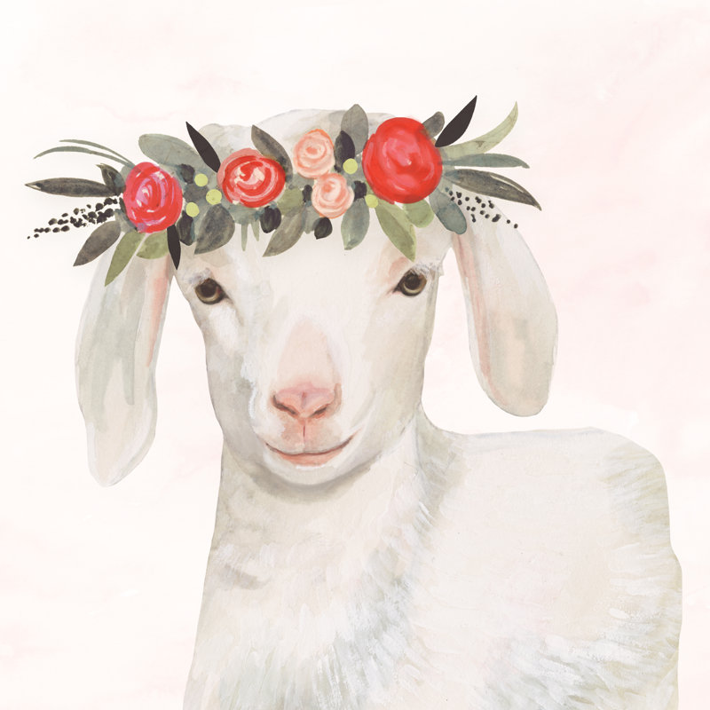 «Garden Goat IV», peinture sur toile, H 20 po x l 20 po, Toile tendue