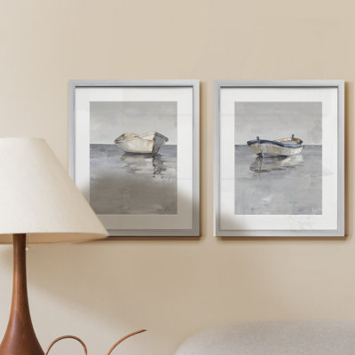 « Boat on the horizon I », ensemble de 2 reproductions d’art graphique encadrées sur papier