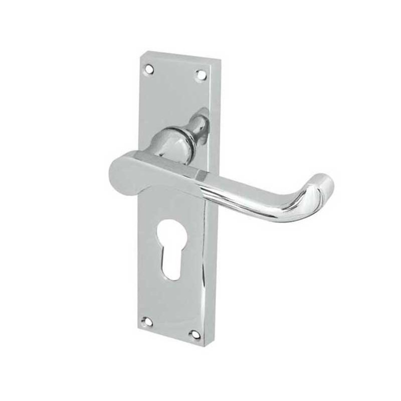 Victorian Scroll Euro Door Handle, Polished Chrome