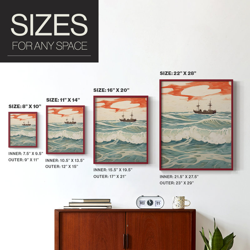 Impression encadrée rétro Vintage Nautical IV - bois massif, Rouge, H 15 po x l 12 po