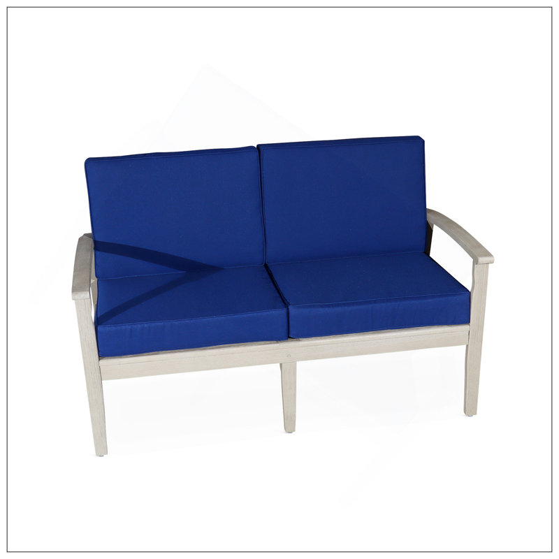 Eucalyptus Loveseat With Cushions, Driftwood Gray Finish, Gray, Blue