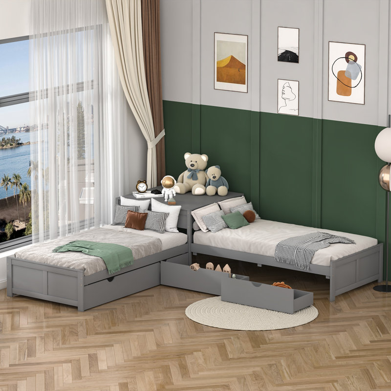 Lit plateforme simple avec rangement en L Demeo, gris
