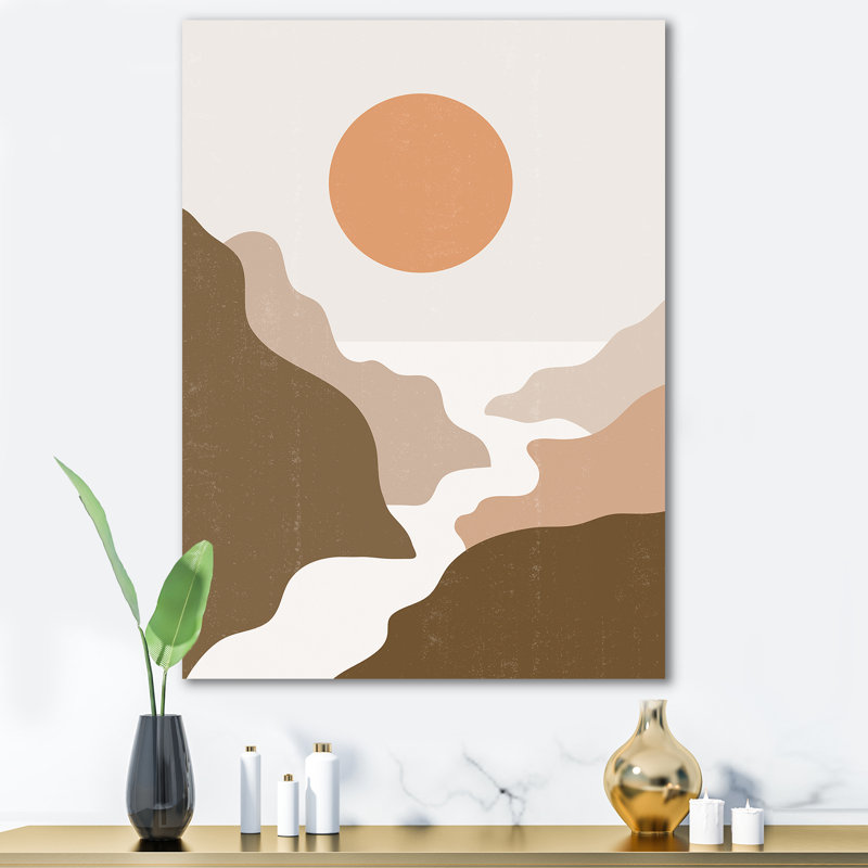 Paysage avec pleine lune dans des tons de terre cuite - Impression sur toile, H 32 po x l 24 po x P 1 po, Toile tendue
