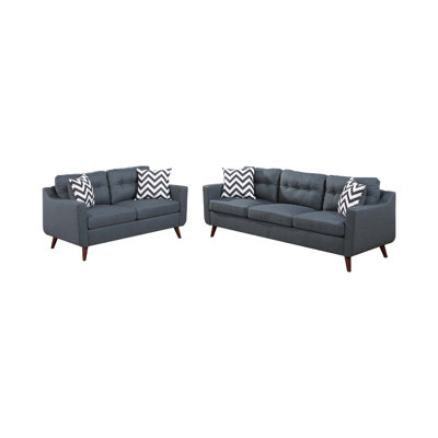 Ensemble de canapé et causeuse 2 pièces Roli, 4 coussins décoratifs, polyester bleu doux