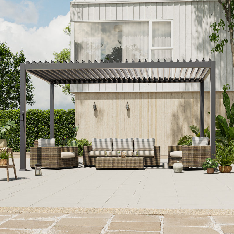 Outdoor Pergola with 0-90 degree Adjustable Roof, Aluminum Steel Louvered Pergola with Drainage System, Patio Gazebo for Patio, Deck, Porch